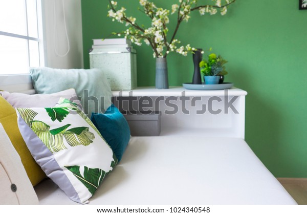 Beautiful Flower Vase On Green Wall Stock Photo Edit Now 1024340548