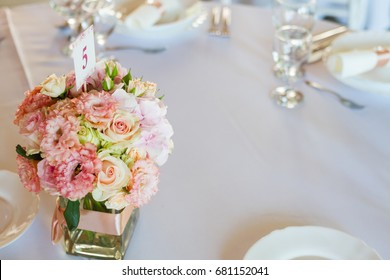 Beautiful Flowers On Table In Wedding Day