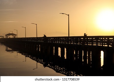 Beautiful Foggy Tampa Morning With Dock Architecture And Sunrise