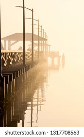 Beautiful Foggy Tampa Morning With Dock Architecture And Sunrise