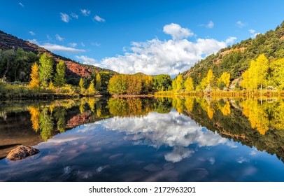 Beautiful forest lake in autumn. Autumn forest lake landscape. Autumn forest lake view. Forest lake in autumn