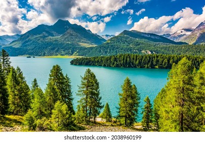 Beautiful Forest Lake On Mountain Landscape