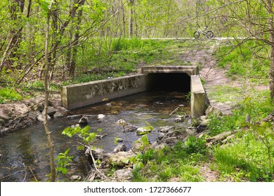 Beautiful Forest Landscape With A Bike Path Above The River.