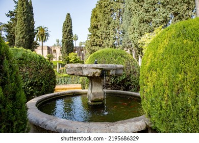 Beautiful Formal Public Garden Inside Alcazar Seville Palace In Summertime In Andalusia