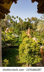 Beautiful Formal Public Garden Inside Alcazar Seville Palace In Summertime In Andalusia