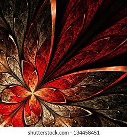 Beautiful fractal flower in yellow and red. Computer generated graphics.