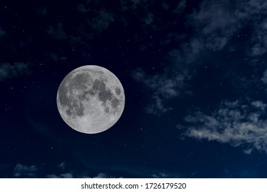 Beautiful Full Moon In The Night Sky.