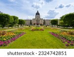 Beautiful garden in front of the Legislative Assembly of Saskatchewan in the City of Regina. Regina is the capital of Saskatchewan, Canada. 