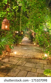 Beautiful Garden Path At Night.