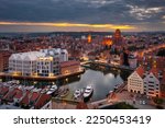 Beautiful Gdansk over the Motlawa river at dusk. Poland