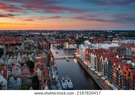 Beautiful Gdansk over the Motlawa river at sunset. Poland