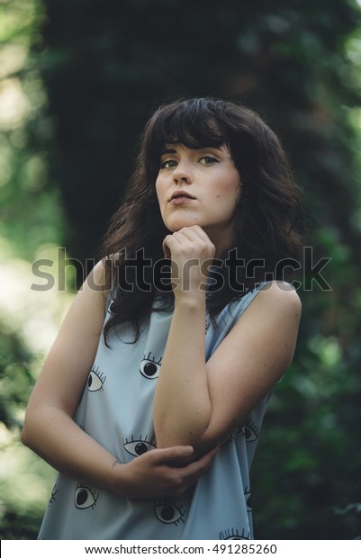 Beautiful Girl 70s Style Dark Hair Stock Photo Edit Now 491285260
