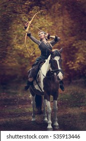 Beautiful Girl Amazon On Horseback Aiming Stock Photo 535913446 ...