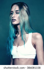 Beautiful Girl With Aqua Blue Ombre Hair