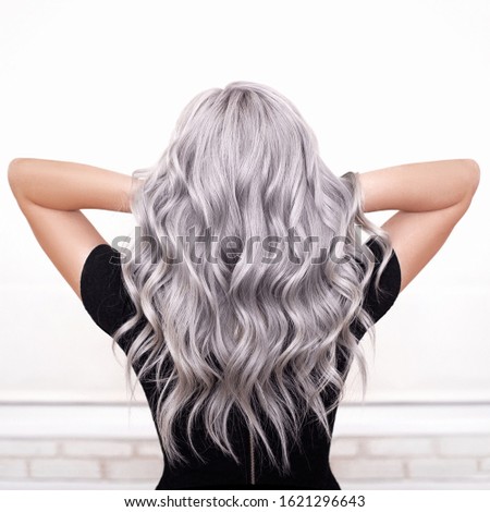 beautiful girl back with grey silver ash blonde wavy hair isolated Stock photo © 