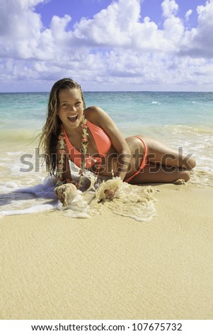 beautiful girl at the beach in hawaii