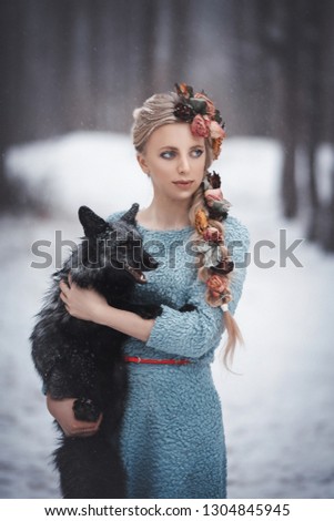 beautiful girl with black fox