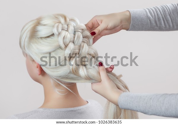 Beautiful Girl Blonde Hair Hairdresser Weaves Stock Photo Edit