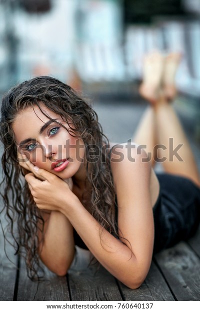Beautiful Girl Blue Eyes Curly Hair Stock Photo Edit Now 760640137