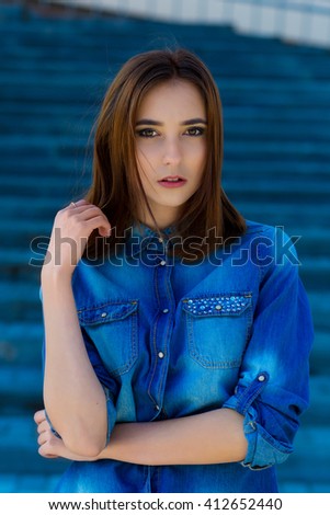 Similar – Young girl posing outdoor