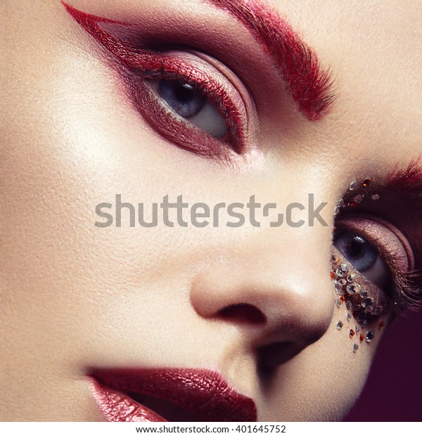 Beautiful Girl Bright Red Fashion Makeup Stock Photo (Edit Now) 401645752