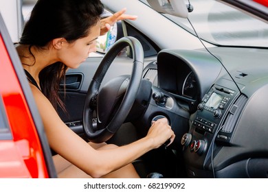 
Beautiful Girl In The Car, Trying To Start It