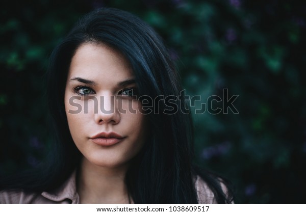 Beautiful Girl Dark Hair Green Eyes Royalty Free Stock Image