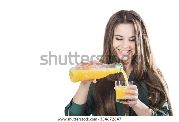 Beautiful Girl Dark Hair Pouring Bottle Stock Photo Edit Now