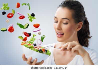 A Beautiful Girl Eating Healthy Food