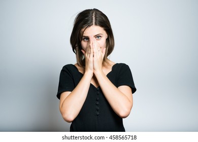 Beautiful Girl Embarrassed Studio Photo Isolated Stock Photo 458565718 ...