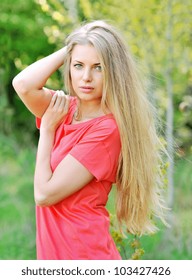 Beautiful Blonde Girl Big Breasts Park Stock Photo 1321353515 ...