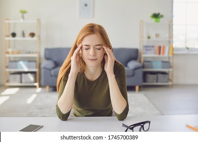 Beautiful Girl Feeling Unwell, Calling Her Doctor Online From Home. Young Woman On Video Chat With Health Care Provider.Headache.