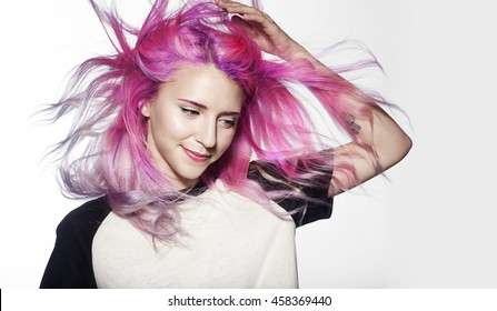 beautiful girl and flying colored hair