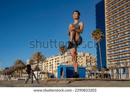 Similar – Strong Man Stretching Calf and Leaning on Wall