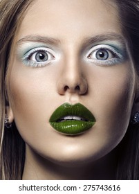 Beautiful Girl With Green Lips