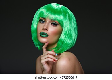 Beautiful Girl In Green Wig