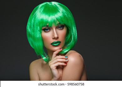 Beautiful Girl In Green Wig