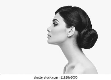 beautiful girl with hairdo isolated on white