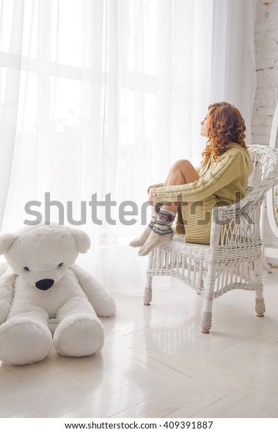 Beautiful Girl Home Alone Girl Knitted Stock Photo Edit Now