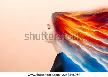beautiful girl with lava and ice flows in her dreams, concept art