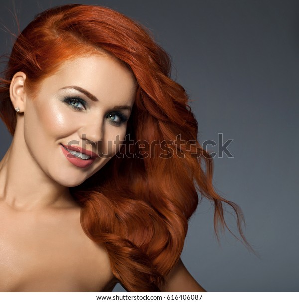 Beautiful Girl Long Wavy Hair Red Stock Photo Edit Now 616406087