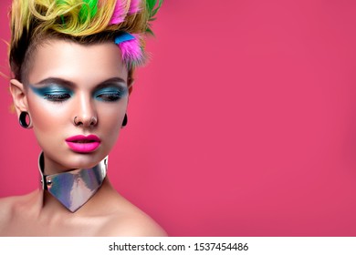 Beautiful Girl Look In Glam Rock Style