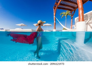 Beautiful Girl In Luxury Rooftop Pool