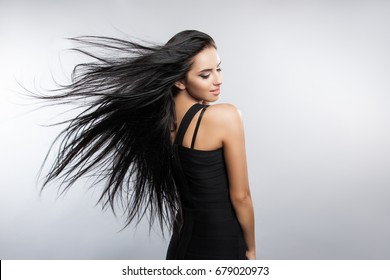 Beautiful Girl Model With Flying The Wind Hair.