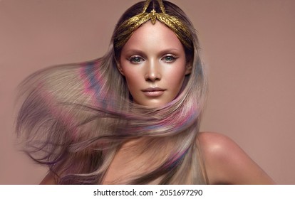 Beautiful girl and multi  colored hair   creative make up   hairstyle  Beauty face 