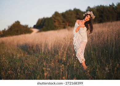 Beautiful girl on the field and sunset, Indian Summer - Shutterstock ID 272168399