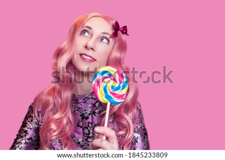 Similar – Image, Stock Photo Young happy woman drinking a milkshake