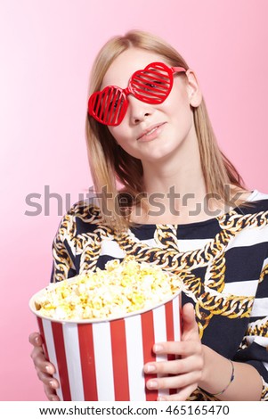 beautiful girl with popcorn