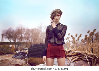 Beautiful Girl with Red Short and Black Shirt