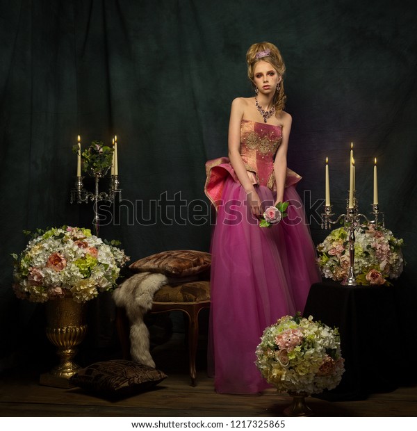 Beautiful Girl Regal Designer Dress Peonies Stock Photo Edit Now